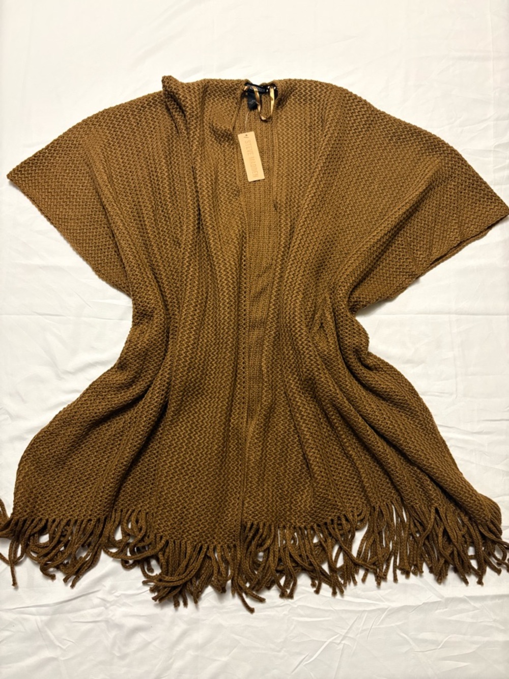 Steve Madden Brown Fringe Knit Poncho
